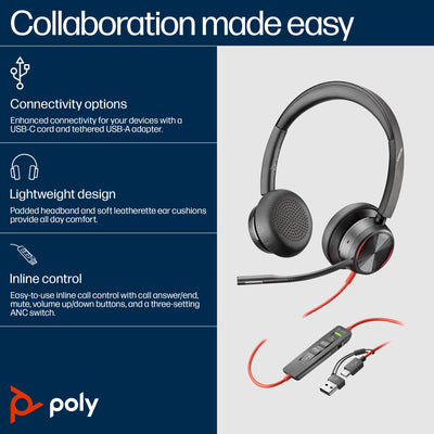 HP Poly Blackwire 8225 Microsoft Teams Certified USB-C Headset Avec fil Arceau Bureau/Centre d'appels USB Type-C Noir - Image 3