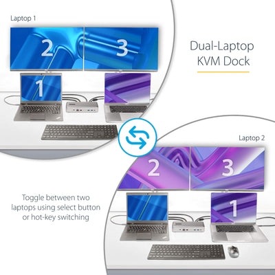 StarTech.com 129N-USBC-KVM-DOCK station d'accueil Avec fil USB 3.2 Gen 2 (3.1 Gen 2) Type-C Argent - Image 10
