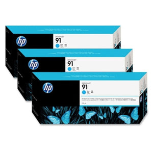 HP 91 775ml (C9483A) 3 Pack Cyan Original Inkjet Cartridge - Cartouches Certifiées