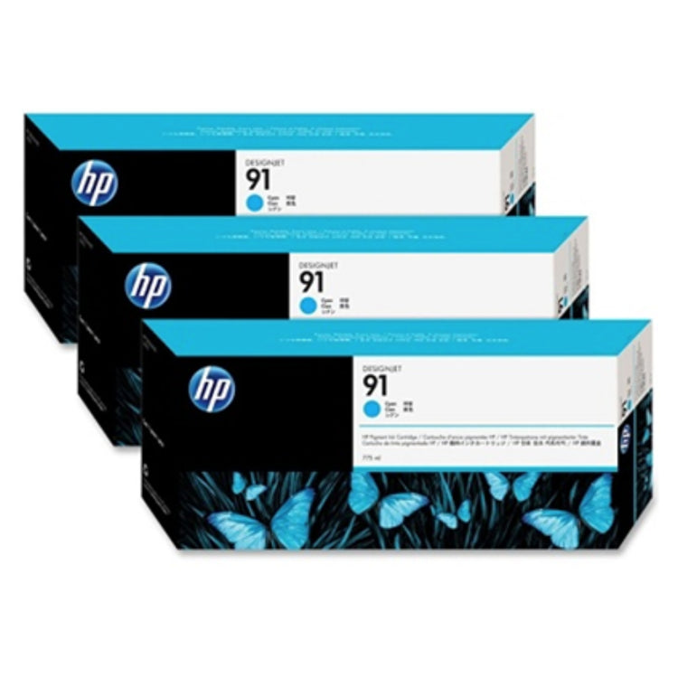HP 91 775ml (C9483A) 3 Pack Cyan Original Inkjet Cartridge - Cartouches Certifiées