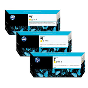 HP 91 775ml (C9485A) 3 Pack Yellow Original Inkjet Cartridge - Cartouches Certifiées