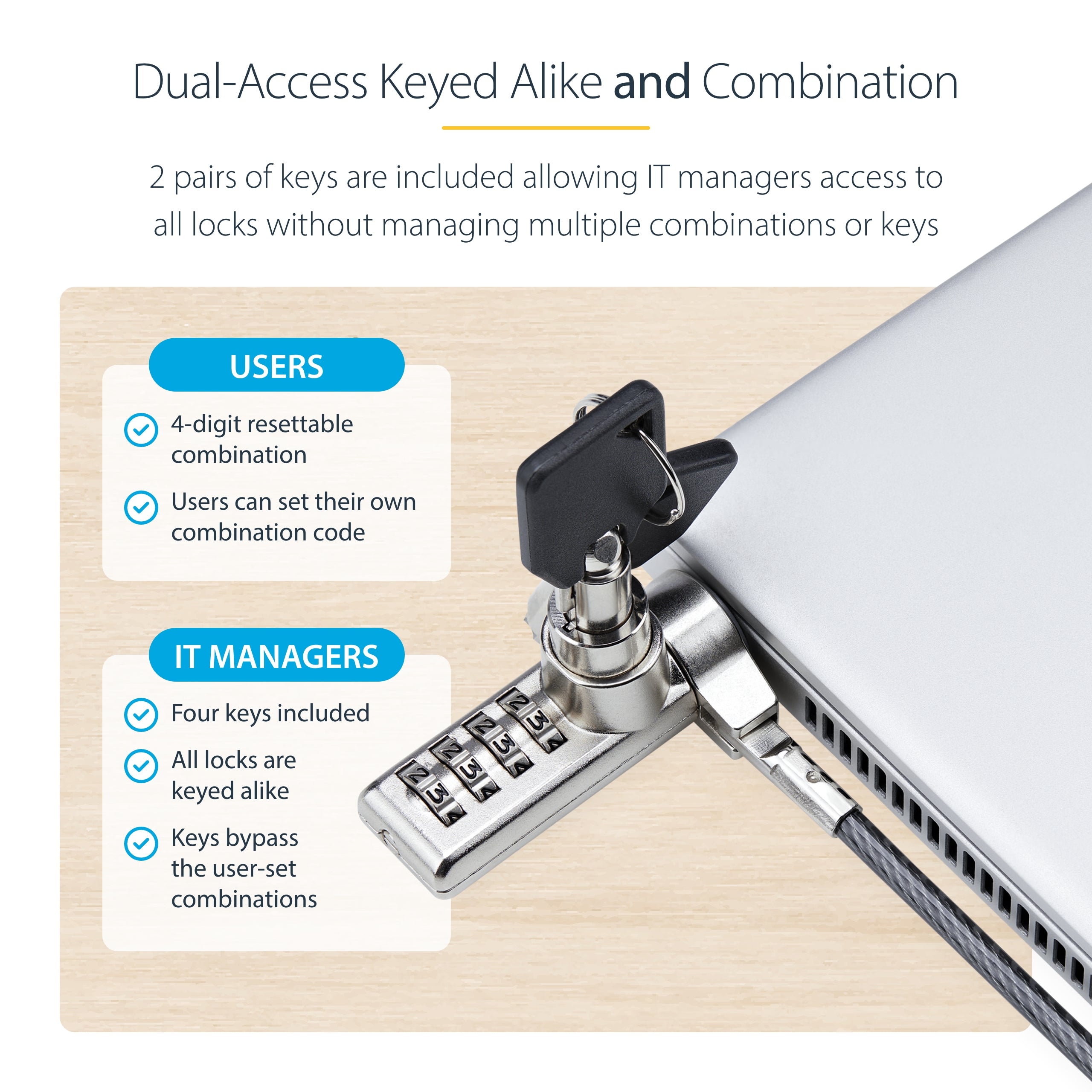 StarTech.com DUALKA10-LAPTOP-LOCK câble antivol Noir, Acier - Image 12