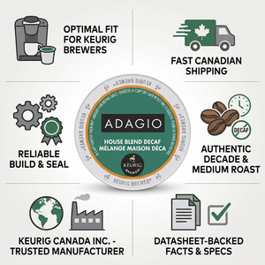 COFFEE-K CUP ADAGIO HOUSE BLEND, DECAF, MEDIUM ROAST 24/BX - Cartouches Certifiees