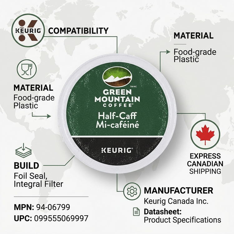 COFFEE-K CUP GREEN MOUNTAIN HALF-CAFF MEDIUM ROAST 24/BX - Cartouches Certifiees