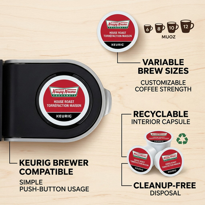 COFFEE-K CUP KRISPY KREME LIGHT MEDIUM HOUSE ROAST, 30/BX 30/BX - Cartouches Certifiees