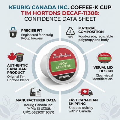 COFFEE-K CUP TIM HORTONS DECAF-11308 24/BX - Cartouches Certifiees