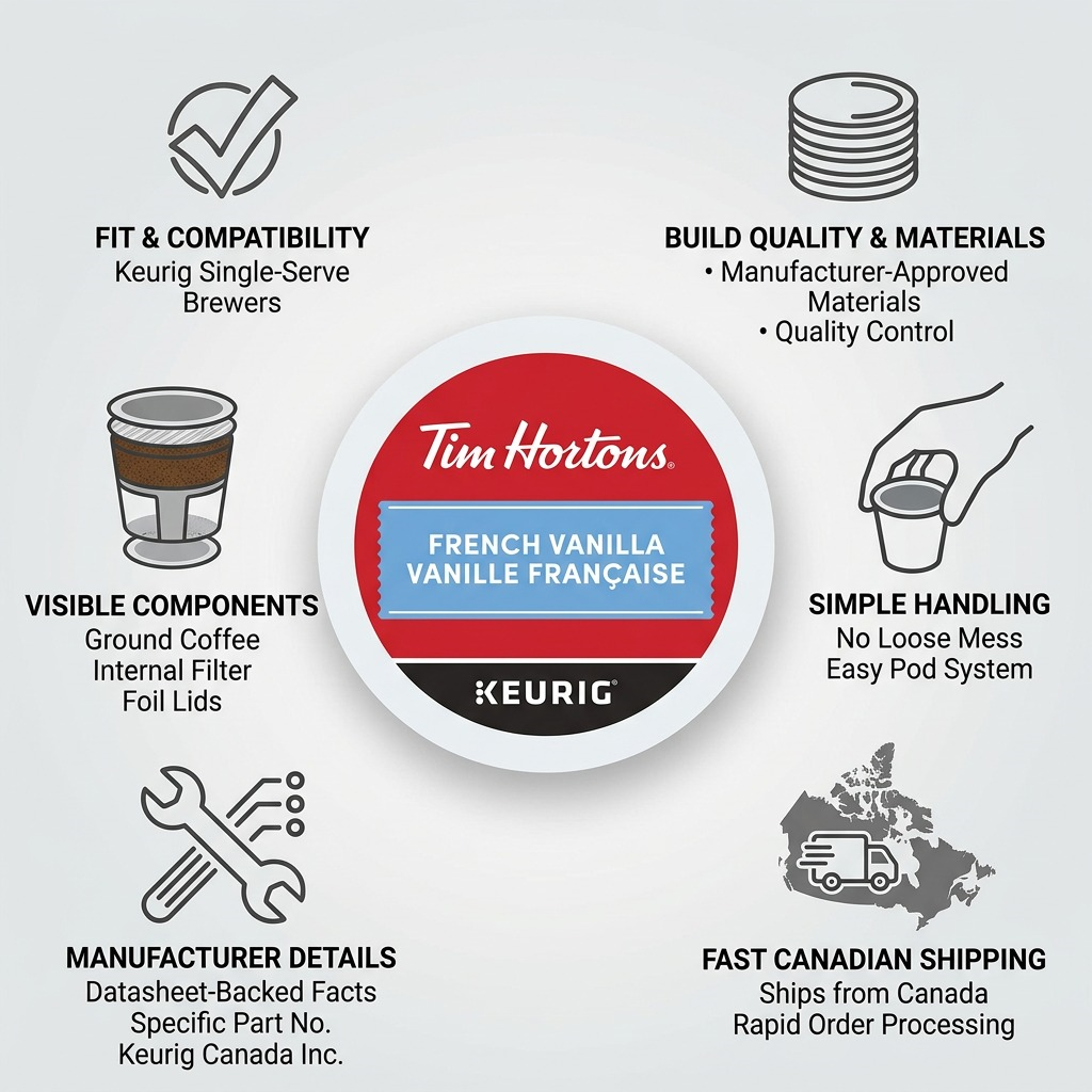 COFFEE-K CUP TIM HORTONS FRENCH VANILLA-13114 24/BX - Cartouches Certifiees