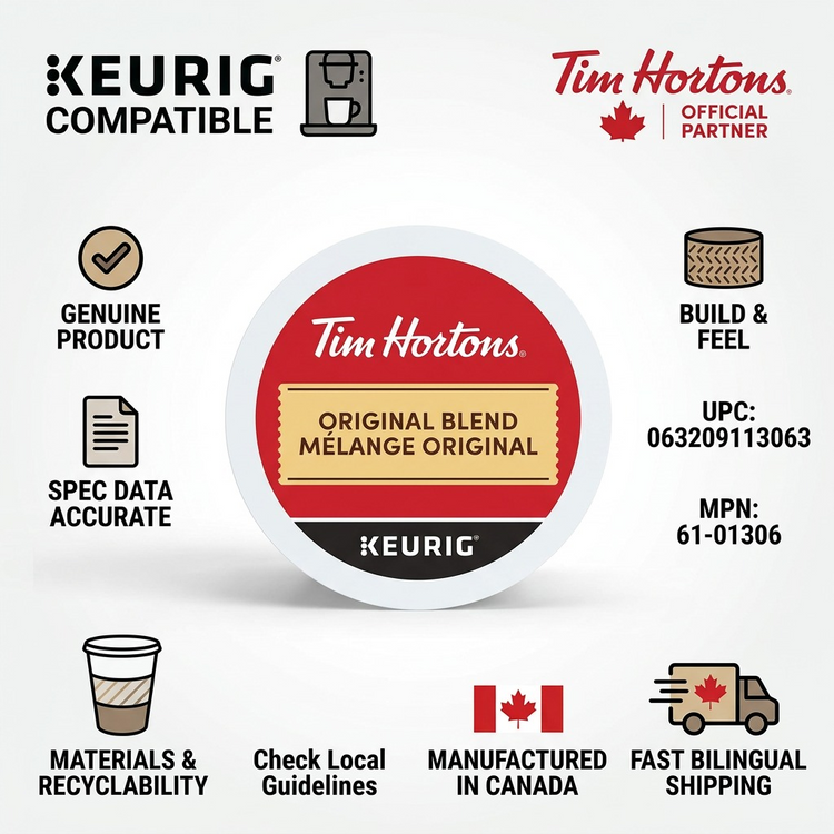 COFFEE-K CUP TIM HORTONS ORIGINAL BLEND MEDIUM ROAST-349469 24/BX - Cartouches Certifiees