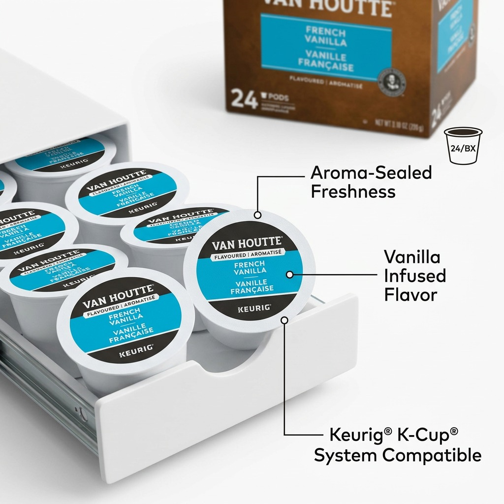COFFEE-K CUP VAN HOUTTE FRENCH VANILLA (53717) 24/BX - Cartouches Certifiees