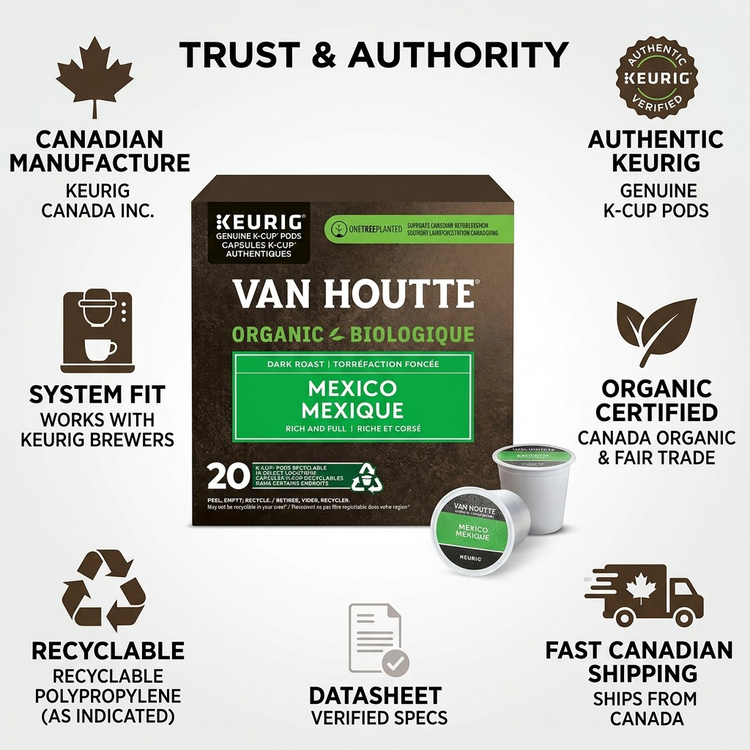 COFFEE-K CUP VAN HOUTTE MEXICO FAIR TRADE ORGANIC 20/BX - Cartouches Certifiees