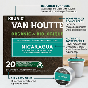 COFFEE-K CUP VAN HOUTTE NICARAGUA ORGANIC MEDIUM ROAST 20/BX - Cartouches Certifiees
