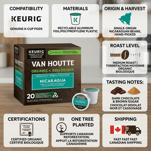 COFFEE-K CUP VAN HOUTTE NICARAGUA ORGANIC MEDIUM ROAST 20/BX - Cartouches Certifiees