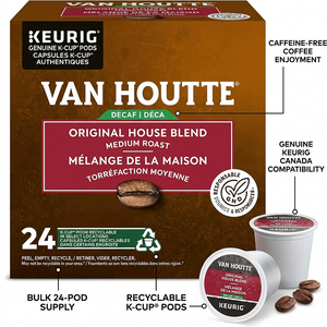 COFFEE-K CUP VAN HOUTTE ORIGINAL HOUSE BLEND DECAF 24/BX-34717 24/BX - Cartouches Certifiees