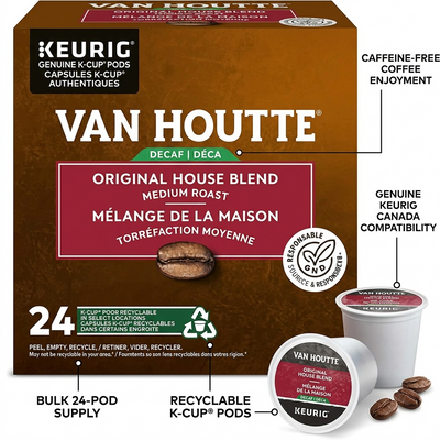 COFFEE-K CUP VAN HOUTTE ORIGINAL HOUSE BLEND DECAF 24/BX-34717 24/BX - Cartouches Certifiees