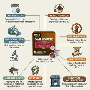 COFFEE-K CUP VAN HOUTTE ORIGINAL HOUSE BLEND DECAF 24/BX-34717 24/BX - Cartouches Certifiees