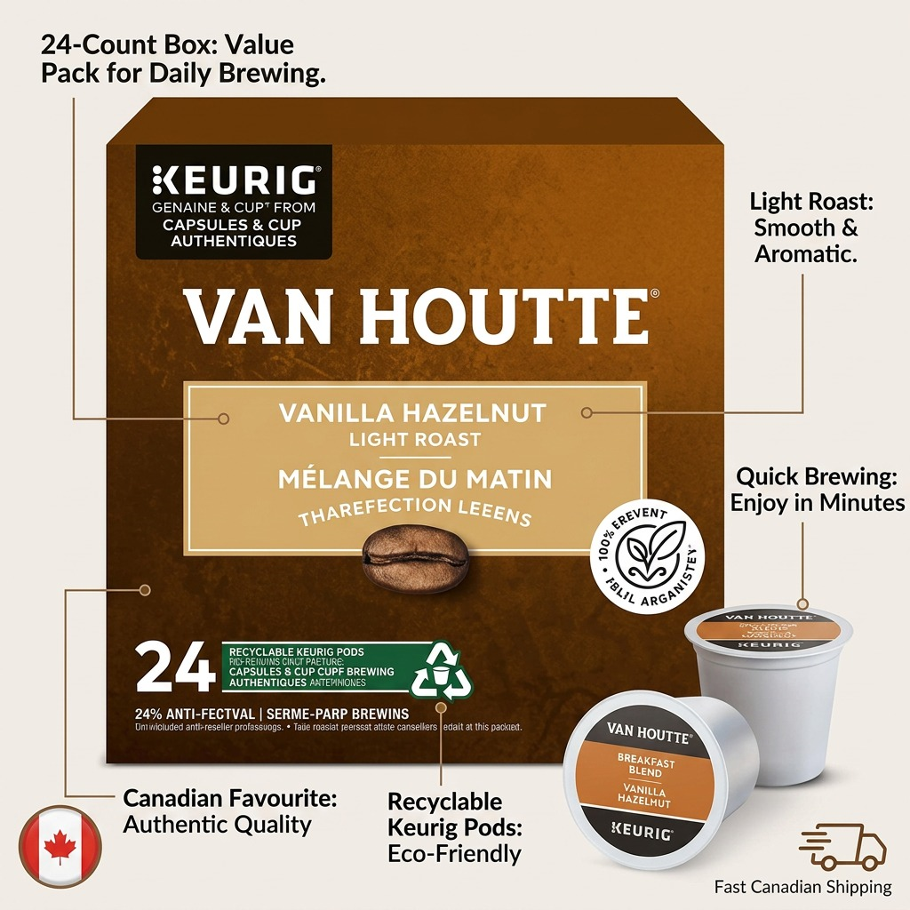 COFFEE-K CUP VAN HOUTTE VANILLA HAZELNUT LIGHT ROAST-39717 24/BX - Cartouches Certifiees