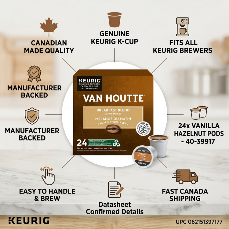 COFFEE-K CUP VAN HOUTTE VANILLA HAZELNUT LIGHT ROAST-39717 24/BX - Cartouches Certifiees
