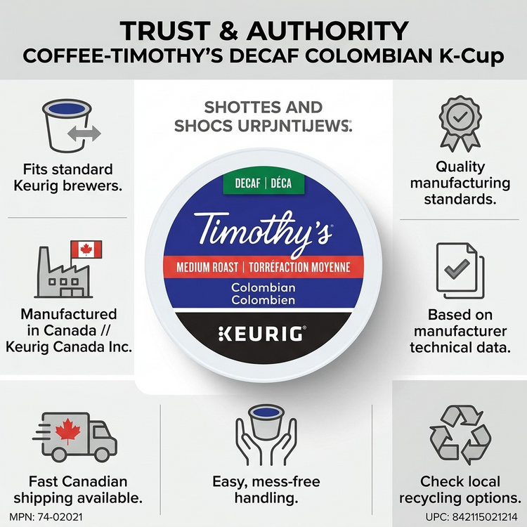 COFFEE-TIMOTHY'S DECAF COLOMBIAN 70.8G MEDIUM ROAST 24/BX - Cartouches Certifiees
