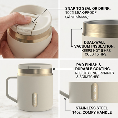 Contigo 14 oz Snapseal Mug PVD - Oatmilk - Premium - Cartouches Certifiees