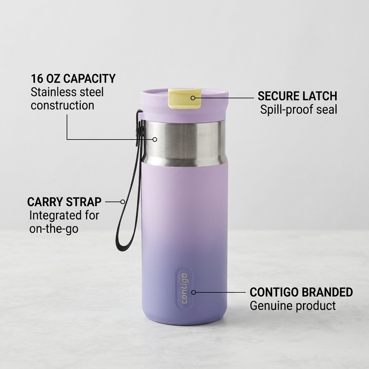 Contigo 16 oz Tween Dual Sip Ombre w strap - Lilac Pulse - Tween - Cartouches Certifiees