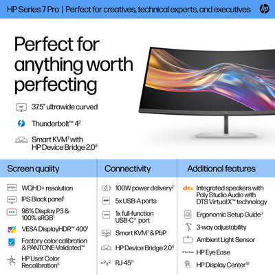 HP Series 7 Pro 37.5 inch WQHD+ Thunderbolt 4 Monitor - 738pu écran plat de PC 95,2 cm (37.5") 3840 x 1600 pixels Wide Quad HD+ LCD Noir - Image 3