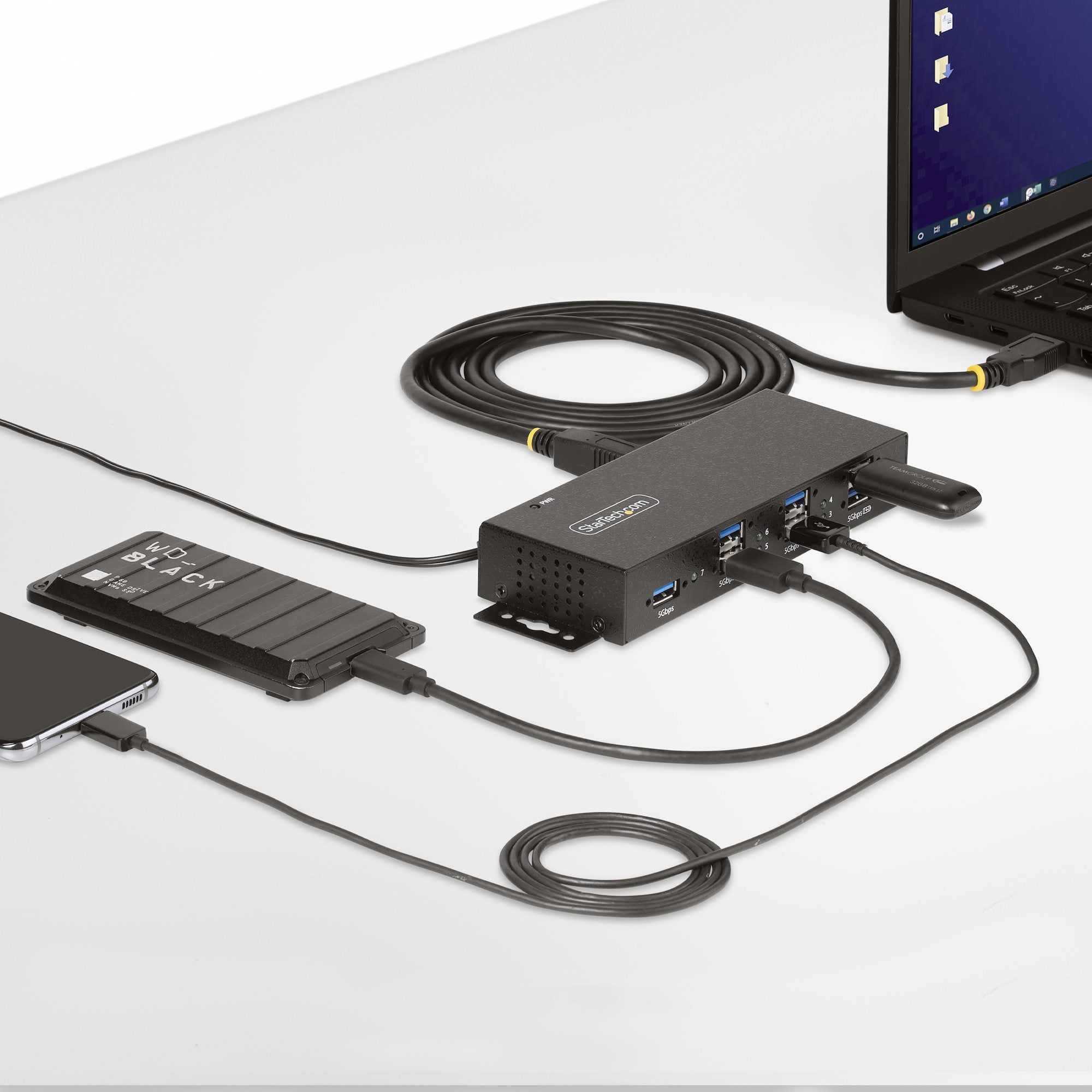 StarTech.com 5G7AINDRM-USB-A-HUB hub & concentrateur USB 3.2 Gen 1 (3.1 Gen 1) Type-B 5000 Mbit/s Noir - Image 7