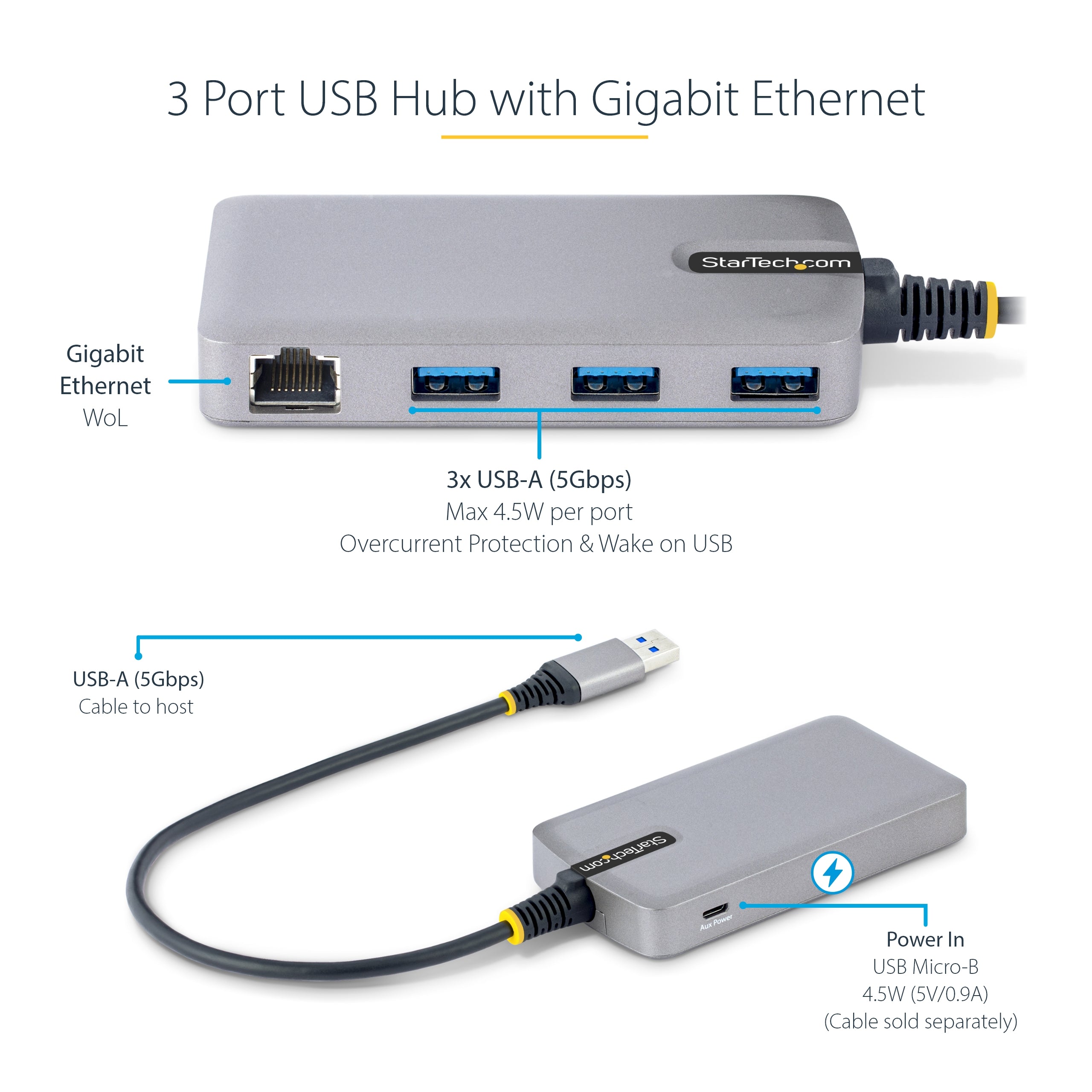 StarTech.com 5G3AGBB-USB-A-HUB station d'accueil Avec fil USB 3.2 Gen 1 (3.1 Gen 1) Type-A Gris - Image 7