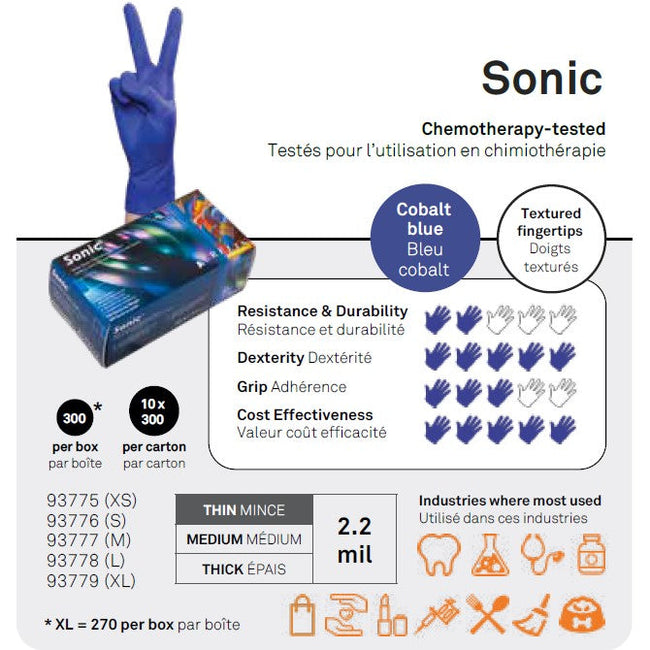 Aurelia Sonic 2.2mil Nitrile Gloves - Cobalt Blue - Case of 10 boxes - Stopgerms