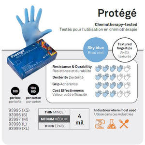 Protégé 4mil Nitrile Gloves - Sky Blue - Case of 10 boxes - Specifications - Stopgerms