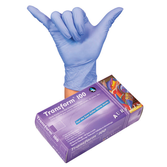 Transform 100 3.2mil Nitrile Gloves - Ice Blue - Case of 10 boxes