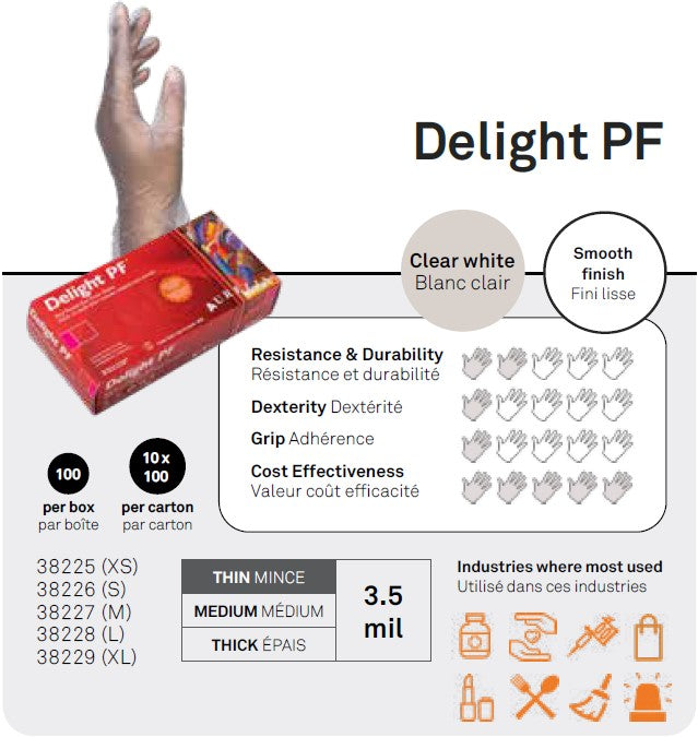 Aurelia Delight PF 4mil Vinyl Gloves - White - Case of 10 boxes - Stopgerms