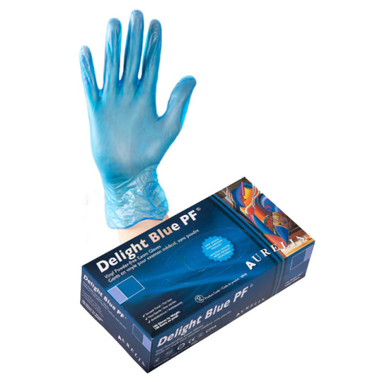 Aurelia Delight PF 4mil Vinyl Gants - Bleu - Caisse de 10 boîtes