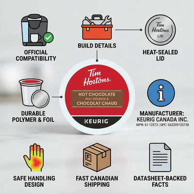 HOT CHOCOLATE-K CUP TIM HORTONS 20/BX - Cartouches Certifiees