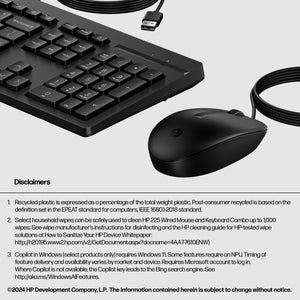 HP 225 Wired Mouse and Keyboard Combo (AX2Y7AA#ABC) - Cartouches Certifiees