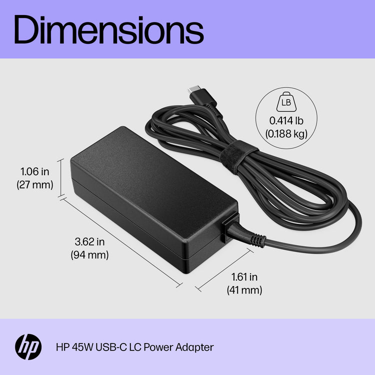 HP 45W USB-C LC Power Adapter (1MZ01AA#ABA) - Cartouches Certifiees