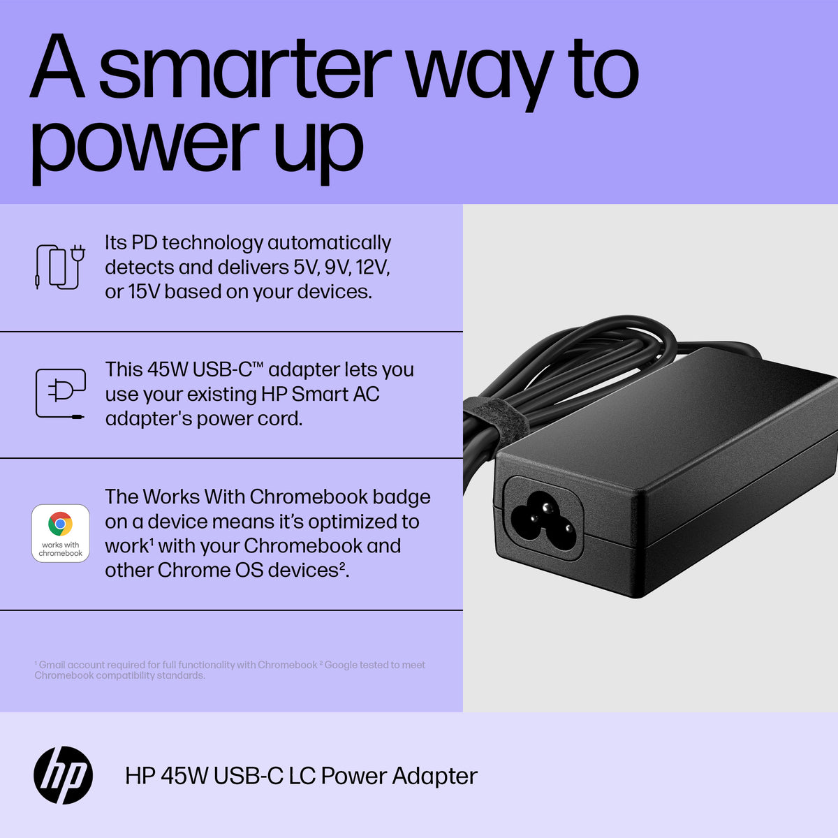 HP 45W USB-C LC Power Adapter (1MZ01AA#ABA) - Cartouches Certifiees
