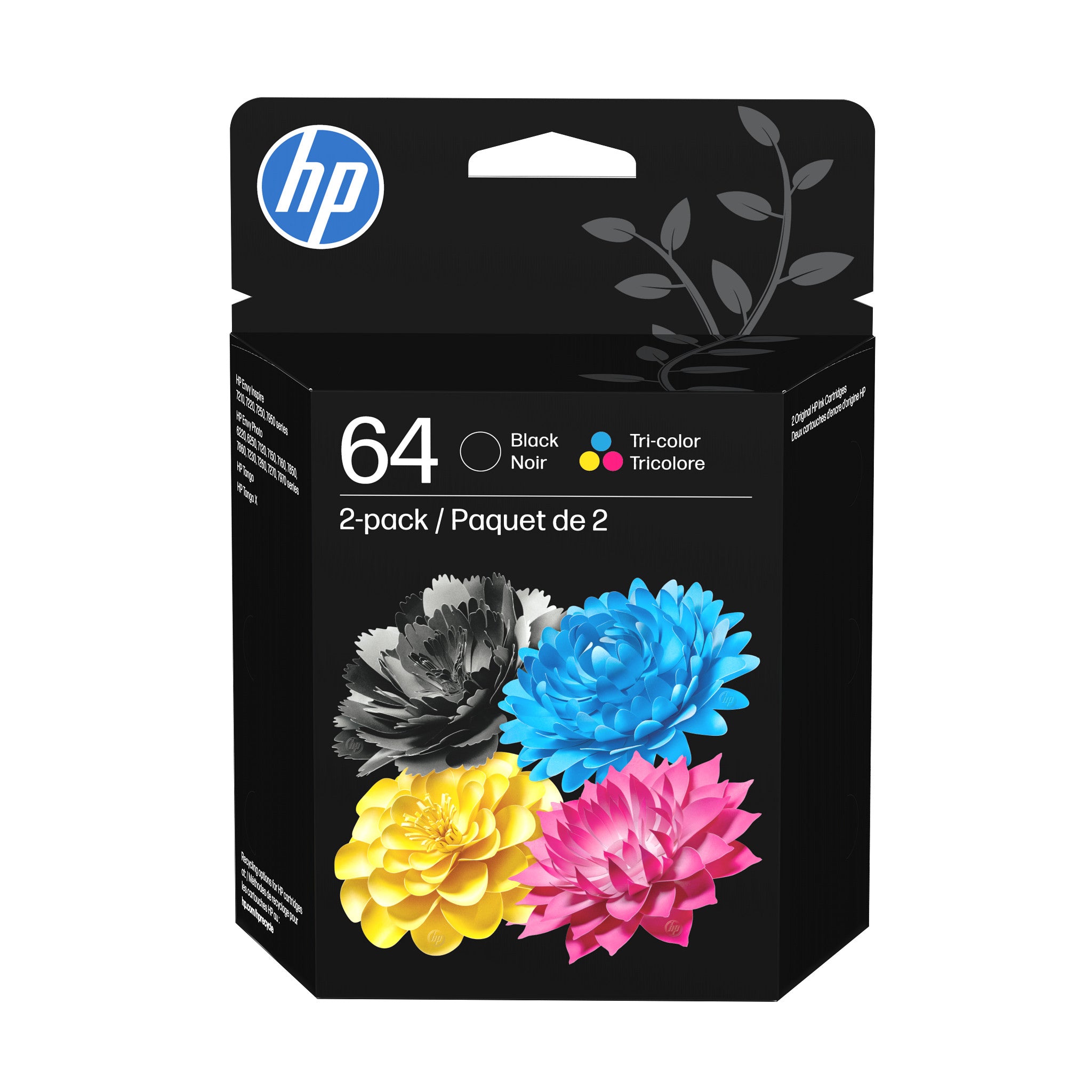 HP 64 (X4D92AN) 2-Pack Black and Color Original Inkjet Cartridge - Cartouches Certifiees