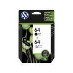 HP 64 (X4D92AN) 2-Pack Black and Color Original Inkjet Cartridge - Cartouches Certifiees