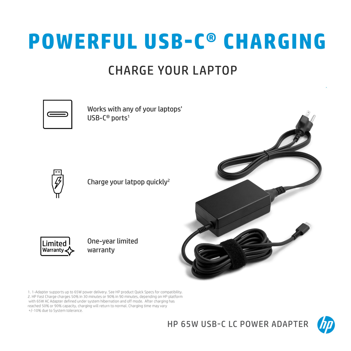 HP 65W USB-C LC Power Adapter (1P3K6AA#ABA) - Cartouches Certifiees