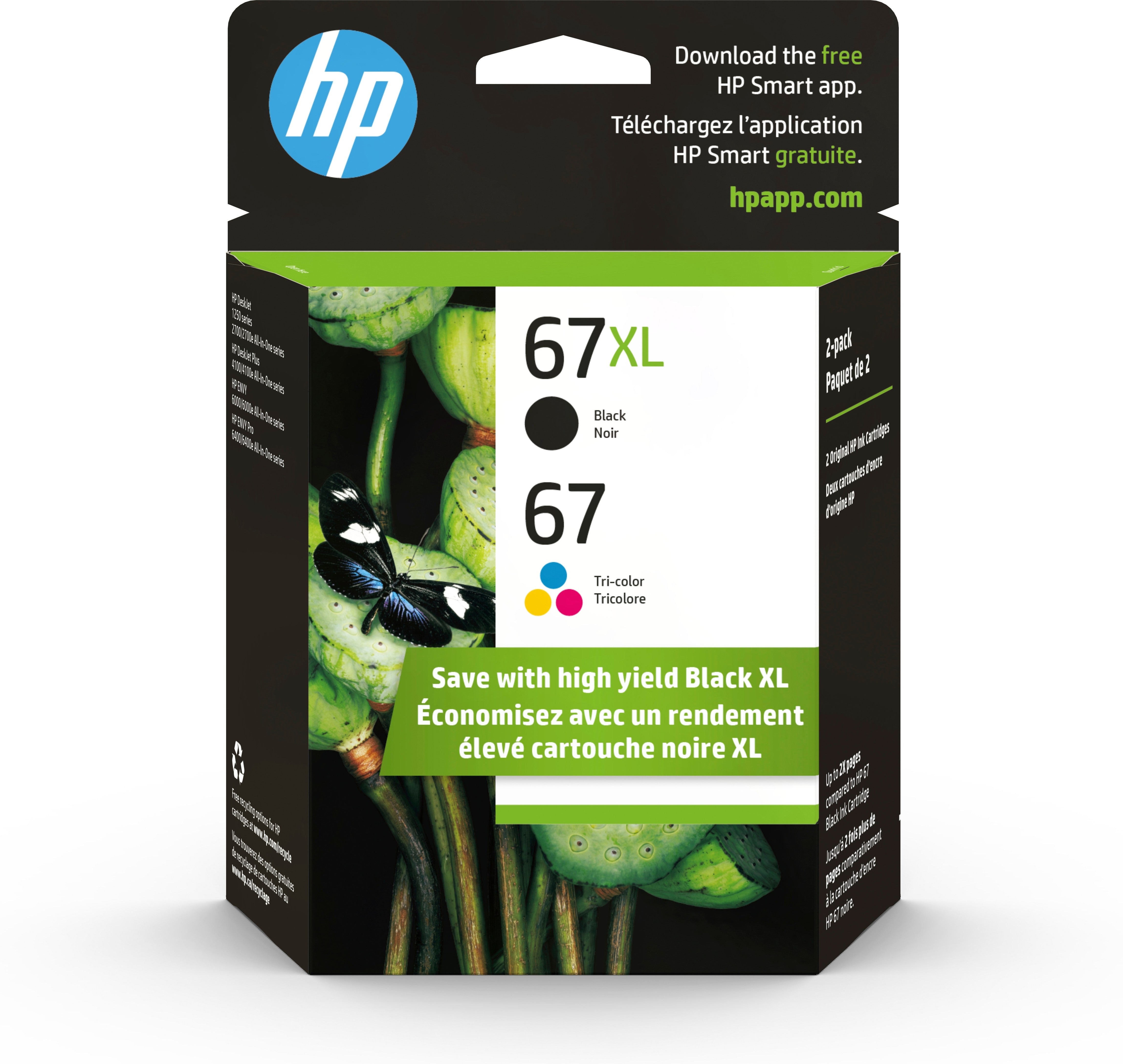 HP 67XL Black / 67 Tricolor (3YP30AN) 2-Pack Original Inkjet Cartridge - Cartouches Certifiees