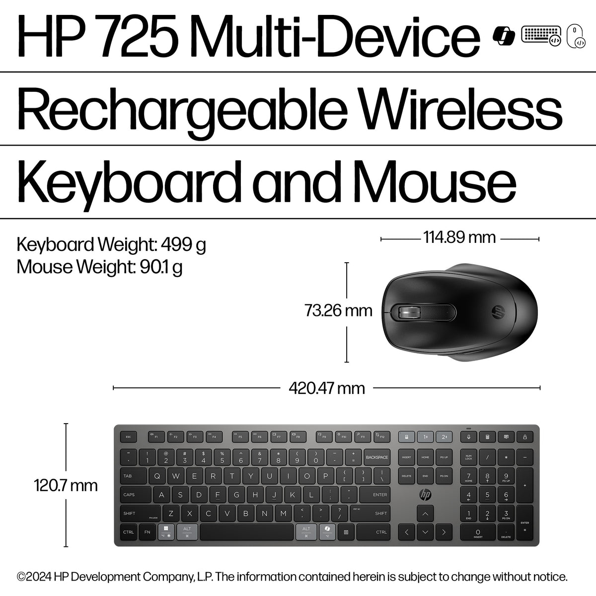HP 725 Multi-Device Rechargeable Wireless Keyboard and Mouse Combo (9T5B0UT#ABA) - Cartouches Certifiees