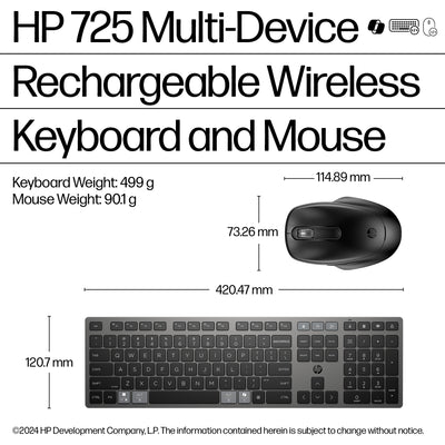 HP 725 Multi-Device Rechargeable Wireless Keyboard and Mouse Combo (9T5B0UT#ABA) - Cartouches Certifiees