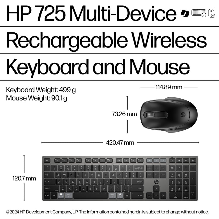 HP 725 Multi-Device Rechargeable Wireless Keyboard and Mouse Combo (9T5B0UT#ABA) - Cartouches Certifiees