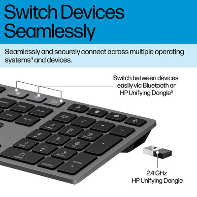 HP 725 Multi-Device Rechargeable Wireless Keyboard and Mouse Combo (9T5B0UT#ABA) - Cartouches Certifiees