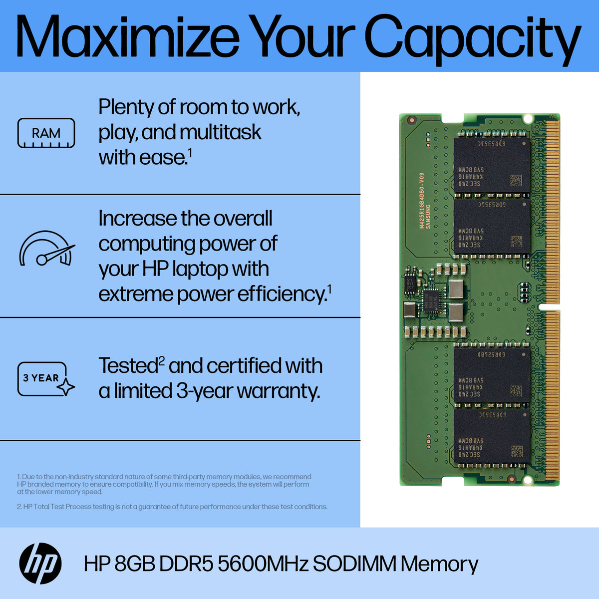 HP 8GB DDR5 5600 SODIMM Memory (AL0M5AA) - Cartouches Certifiees