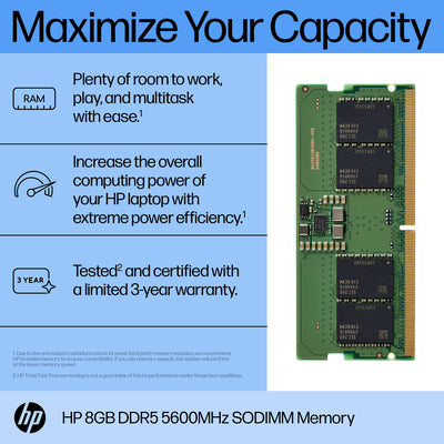 HP 8GB DDR5 5600 SODIMM Memory (AL0M5AA) - Cartouches Certifiees