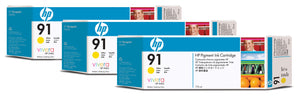 HP 91 775ml (C9485A) 3 Pack Yellow Original Inkjet Cartridge - Cartouches Certifiees