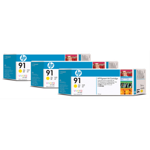 HP 91 775ml (C9485A) 3 Pack Yellow Original Inkjet Cartridge - Cartouches Certifiees