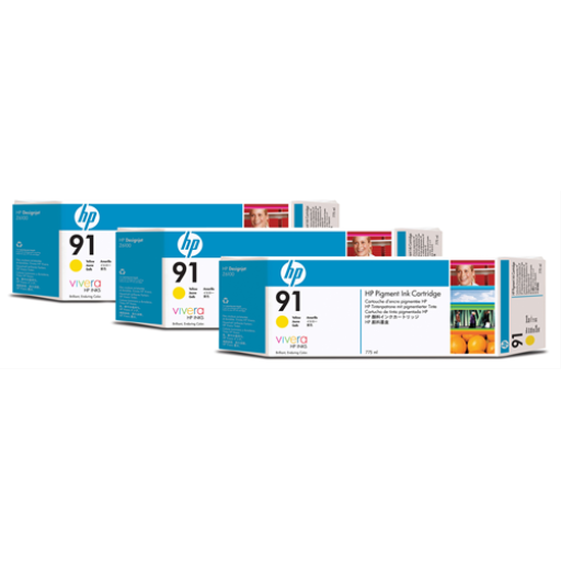 HP 91 775ml (C9485A) 3 Pack Yellow Original Inkjet Cartridge - Cartouches Certifiees