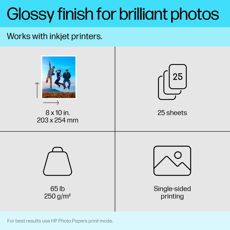 HP Adv Photo Papr Glossy 8x10 in 25Sheet (6J777A) - Cartouches Certifiees
